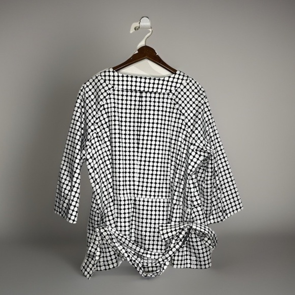 Covington Geometric Print‎ Jacket Black White Snap Belt Wrap Waist Women XL Chic - Picture 2 of 8